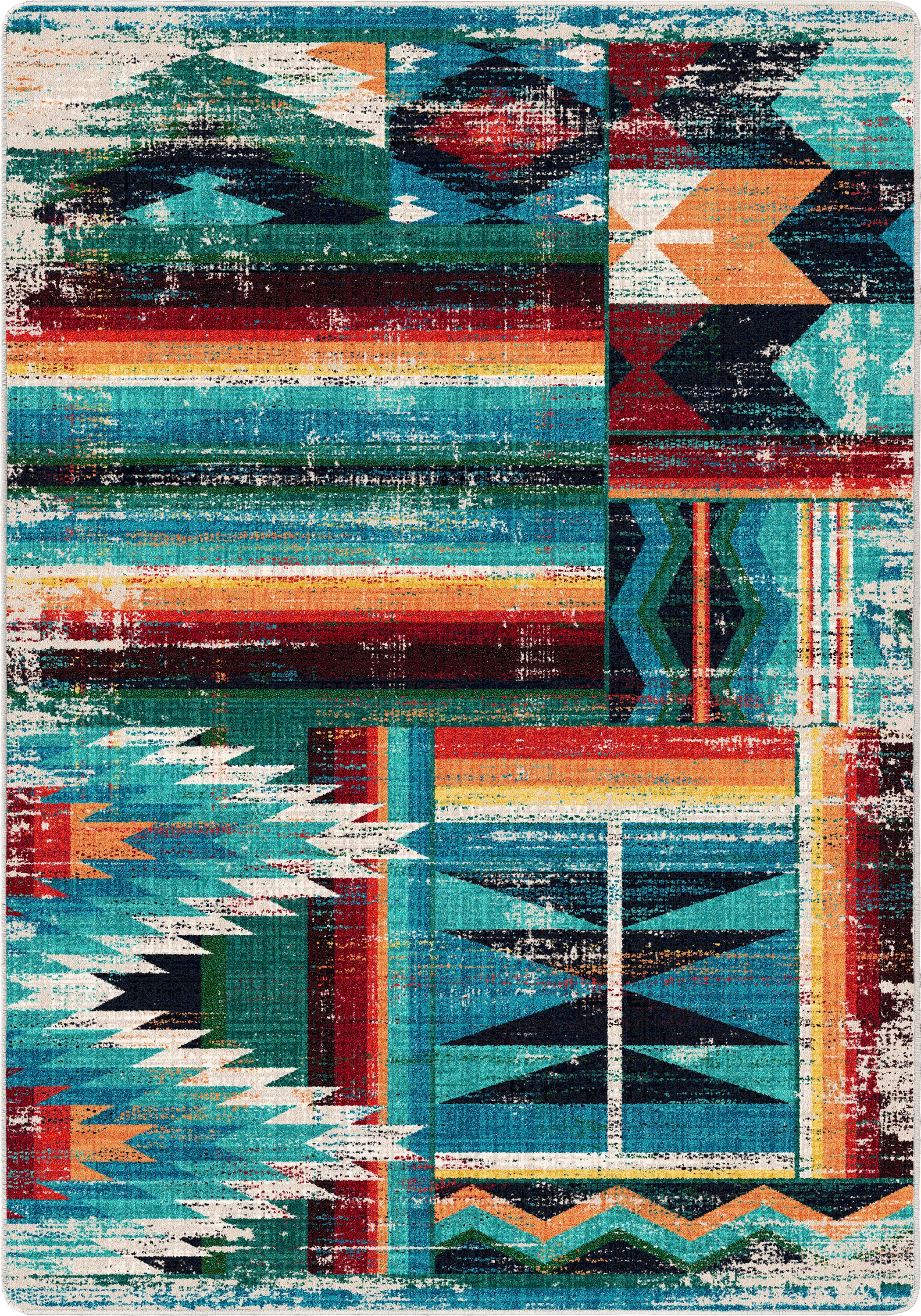 Modern Caverns Rug – Turquoise Patchwork Minimalist