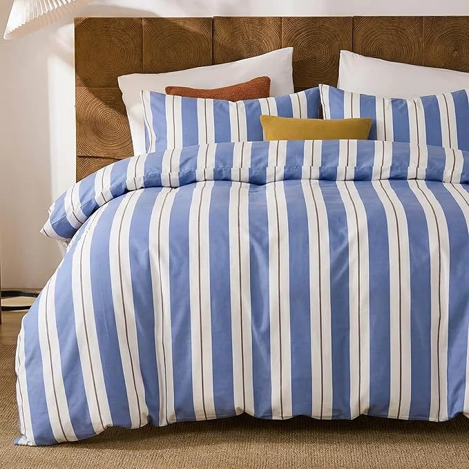 Responsible Merryword Blue and White Striped Duvet Cover Set King Size Cotton Bedding Set with Modern Coastal Style Soft Breathable Linen Like Bedding Set 3 Pieces Expertly Made