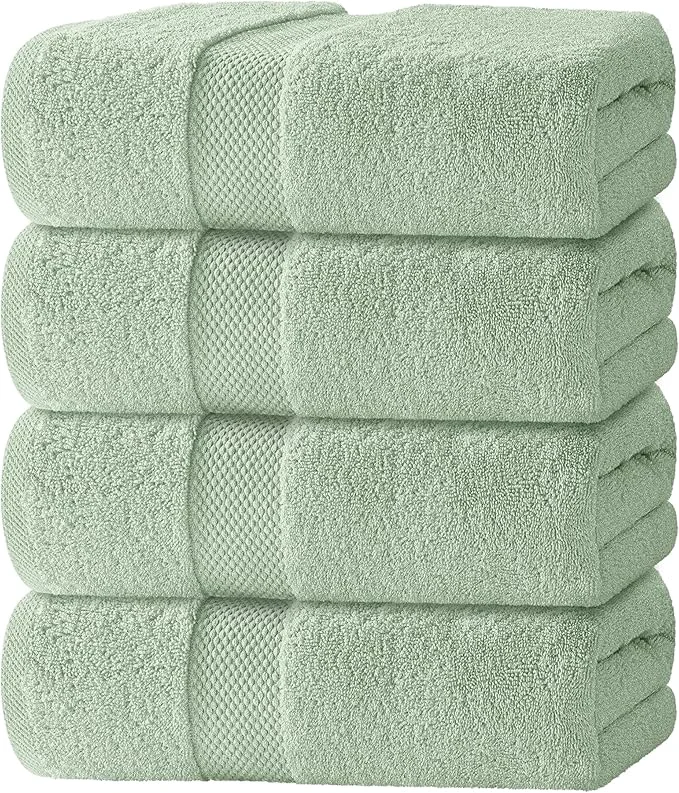 Solid White Classic Luxury Bath Towels Set of 4 Large Smooth