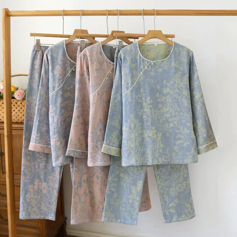 Pure Ownkoti Eastern-Inspired Floral Cotton Pajama Set Natural