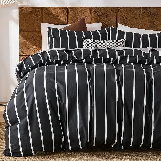 Flexible Merryword Black and White Striped Duvet Cover Set Queen Size – Cotton Bedding Set 3 Pieces Soft Breathable Comforter Cover with Pillowcases Minimalist Chic Aesthetic Bedding Set for All Seasons Luxury