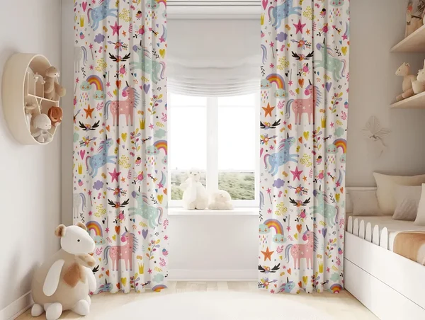 Organic Unicorn Rainbow Kids Curtains – al Drapes for Nursery or Bedroom Responsible