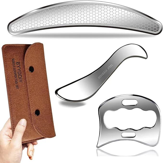 Sophisticated BYYDDIY 3 in 1 Stainless Steel Muscle Scraper Tools Set Scraping Massage Tools Exceptional