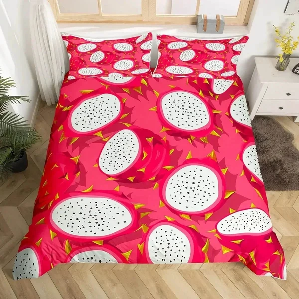 Pure 3D Red Pitaya Dragon Fruit Duvet Cover Set – Tropical Fruit Bedding For Kids Teens amp Adults Secure