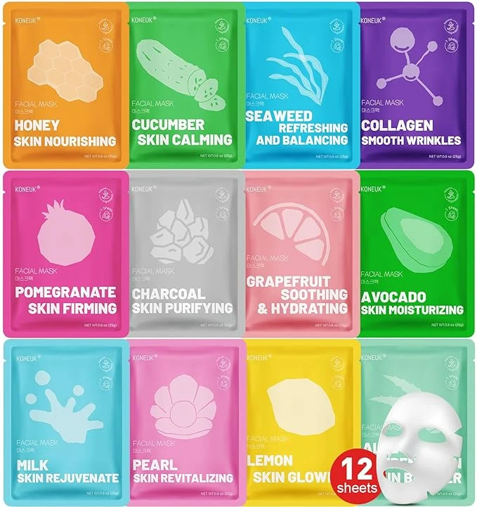Elegant KONEUK 12 Pack Collagen Hydrating Face Masks Skincare Sheet Face Mask Trendy
