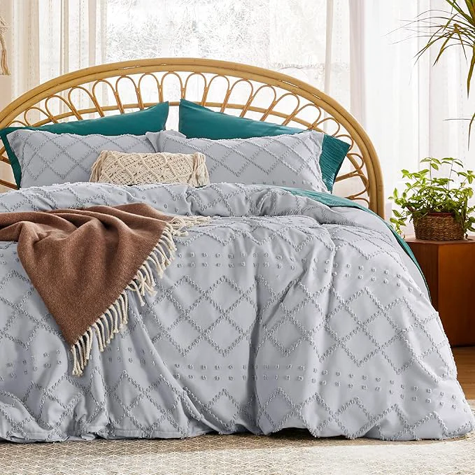 Refined Bedsure Boho Duvet Cover King Size – Light Grey Breathable amp Soft Boho Bedding Machine Washable Comforter Cover for All Seasons Includes 1 Duvet Cover 104 quot x90 quot with 2 Pillow Shams amp Zipper Closure Traditional