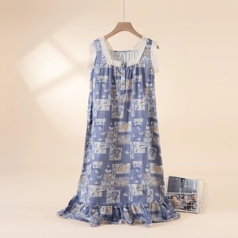 Efficient Ownkoti Cottage Butterfly Floral Cotton Sleeveless Nightgown Recyclable