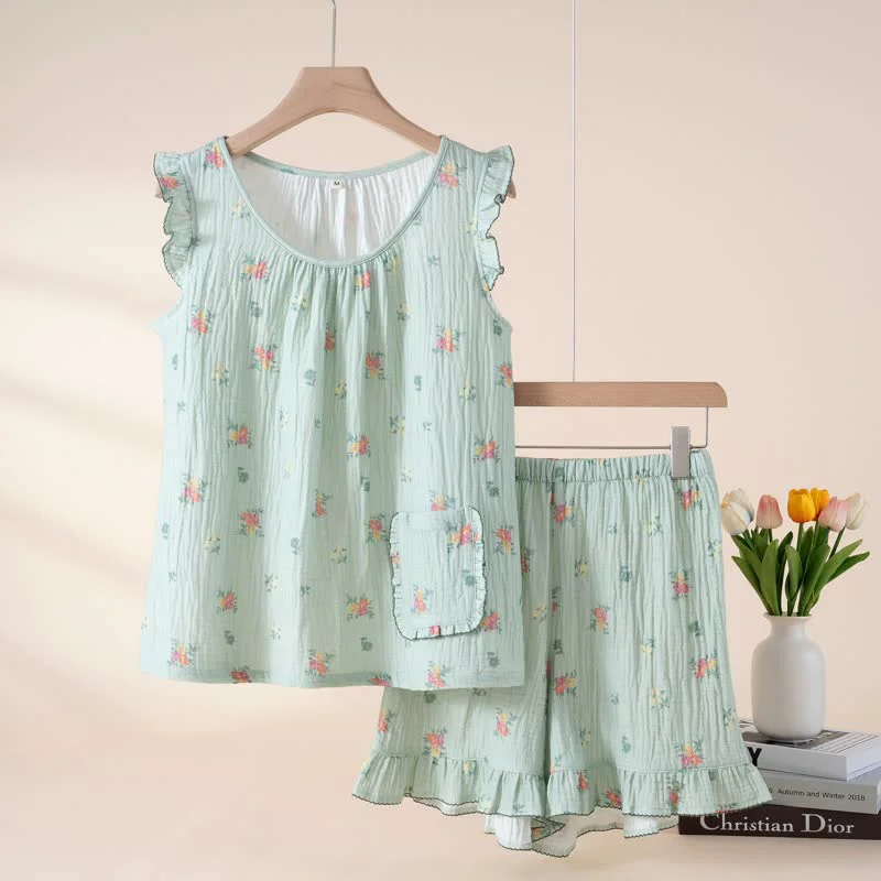 Exceptional Ownkoti Floral Cotton Gauze Flutter Sleeve Pajama Set Responsible