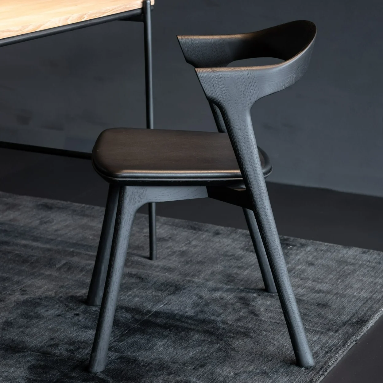 Exceptional Bok Solid Black Oak Dining Chair with Black Leather Cushion Genuine