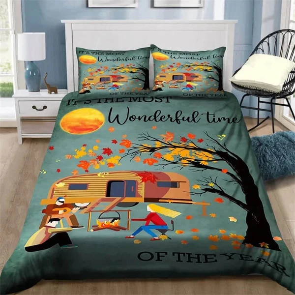 Contemporary Camping Car Duvet Cover – Travel Theme Cartoon Camping Bedding Set for Teens amp Adults Fine Crafted