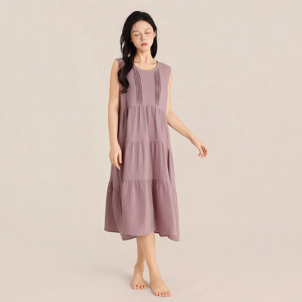 Convenient Ownkoti Minimalist Cotton Double Gauze Sleeveless Nightgown Versatile
