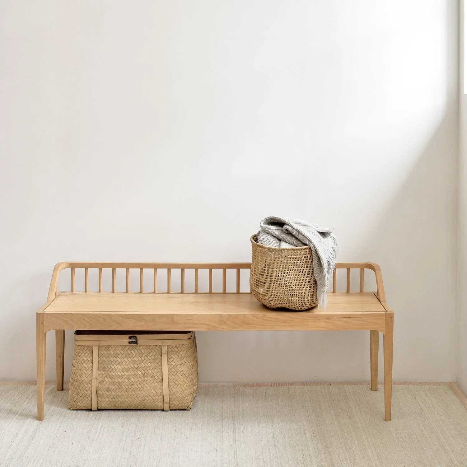 Pure Spindle Solid Oak Bench Clean