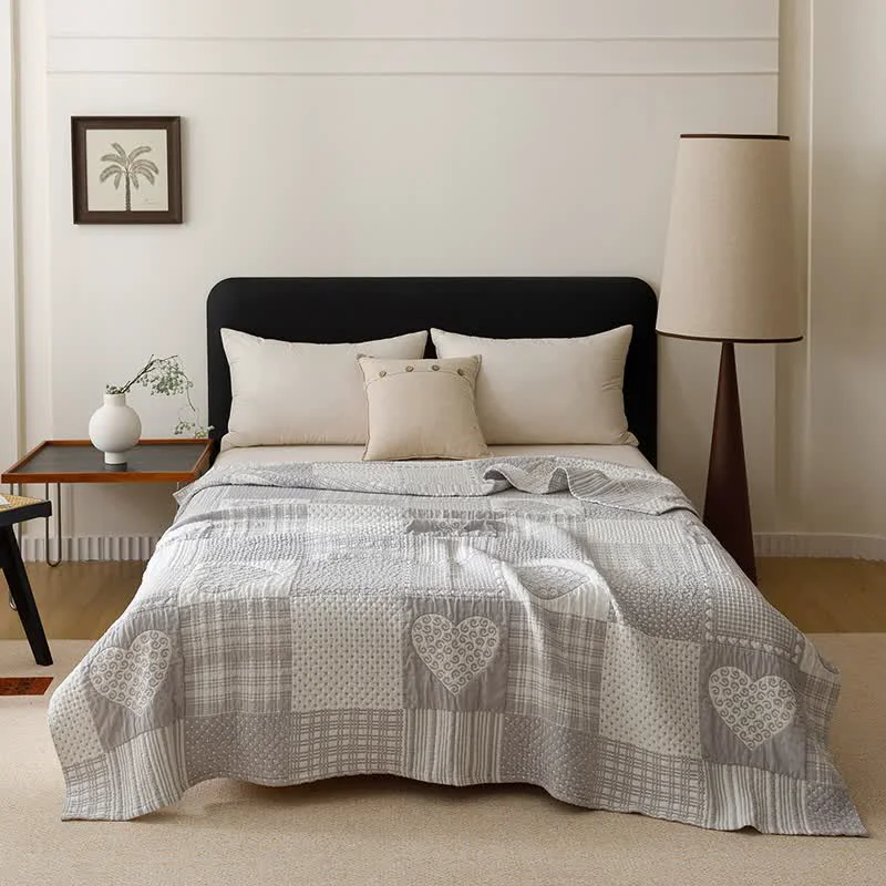 Original Ownkoti Patchwork Style Heart Cotton Gauze Quilt Blanket Trendy