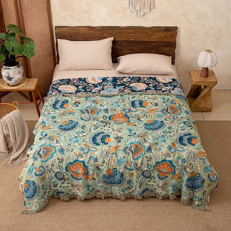 Next-Generation Ownkoti Boho Floral Tassel Cotton Quilt Blanket Professional