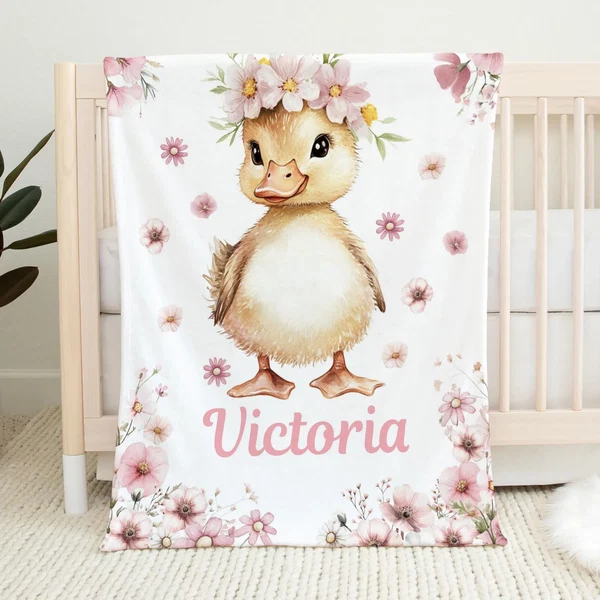 Official Personalized Baby Duckling Farm Blanket – Custom Name Blanket for Kids amp Nursery Gift High-Performance