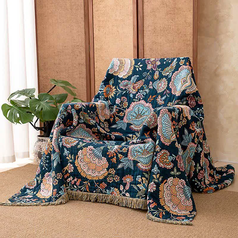 Fashionable Ownkoti Boho Floral Tassel Cotton Blanket Genuine