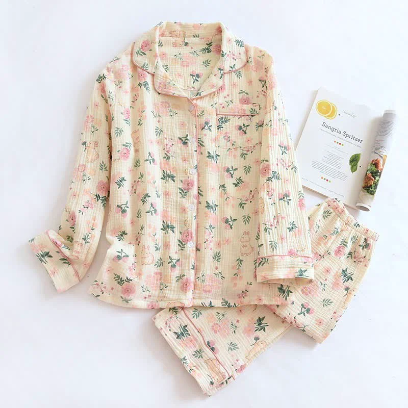 First-Class Ownkoti Pink Floral amp Bunny Cotton Gauze Pajamas High-Performance