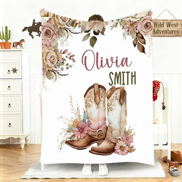 Breathable Personalized Cowgirl Rodeo Throw Blanket – Custom Vintage Western Flannel Blanket for Bedroom Decor Flexible