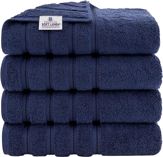 Organic American Soft Linen Luxury 4 Piece Bath Towel Set 600 GSM Cotton Turkish World-Class