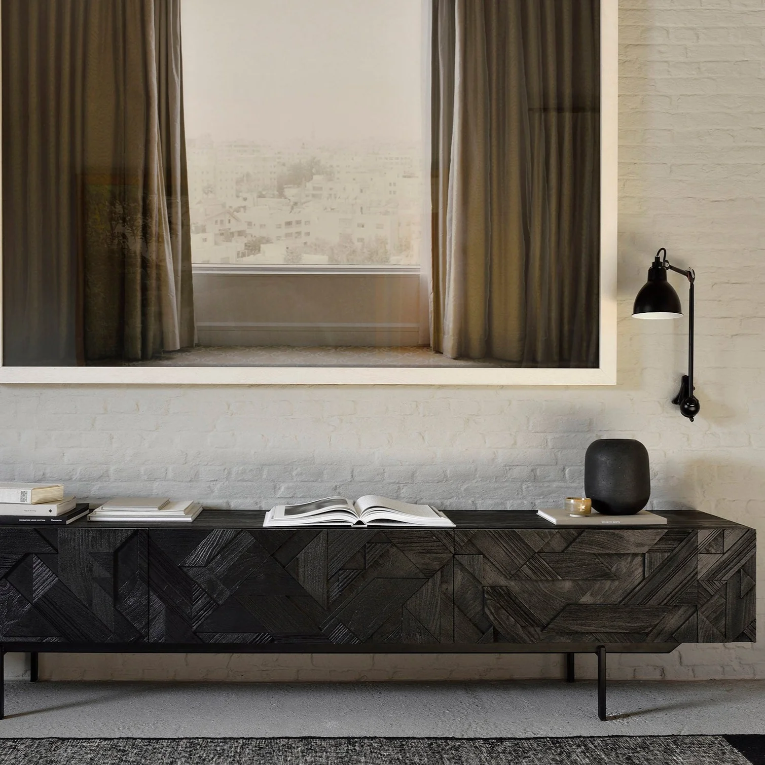 Responsible Graphic Solid Black Teak Media Console 94.5 quot Fine
