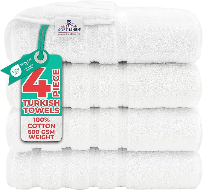 Effective American Soft Linen Luxury 4 Piece Bath Towel Set 600 GSM Cotton Turkish Classic
