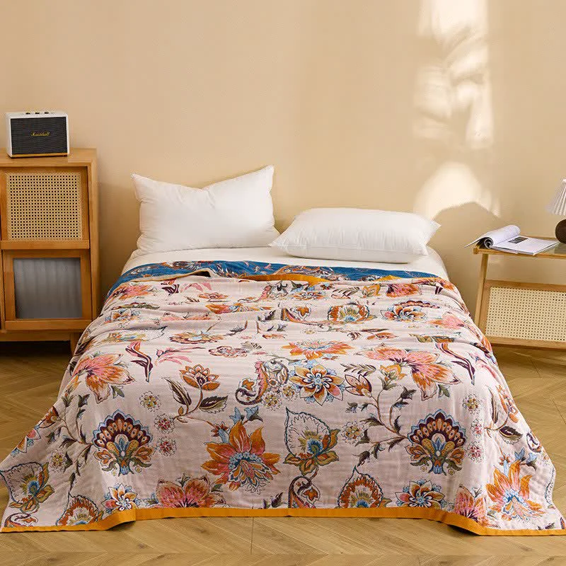 Fine Crafted Ownkoti Blooming Floral Pure Cotton Quilt Blanket Easy-to-Use