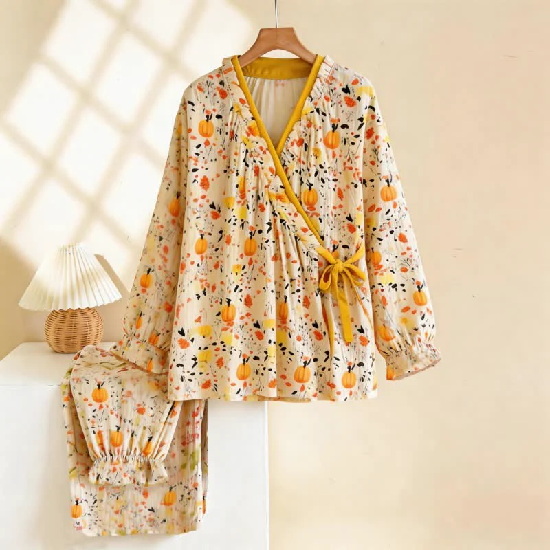 Long-Lasting Ownkoti Ruffled Neck Yellow Floral Pajama Set Traditional