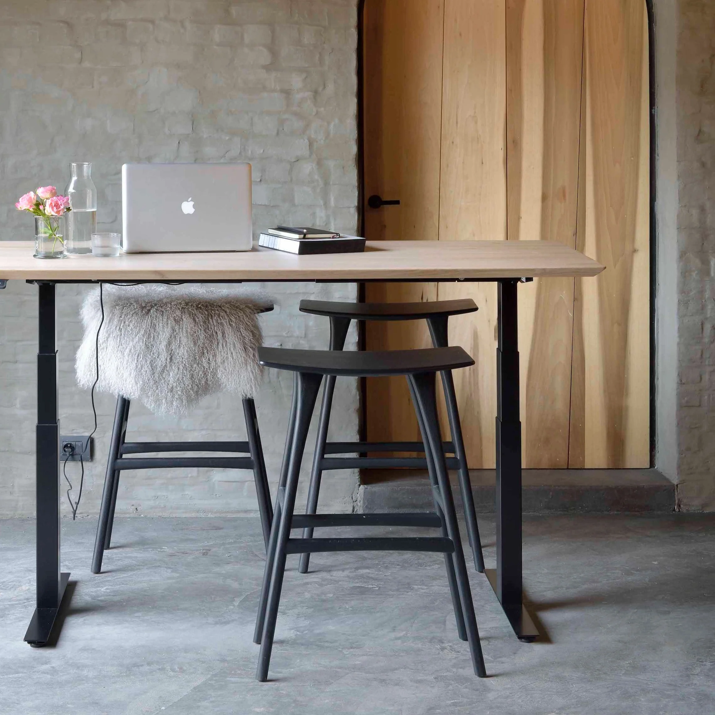 Relaxed Bok Adjustable Solid Oak Desk Black Base 79 quot Authentic