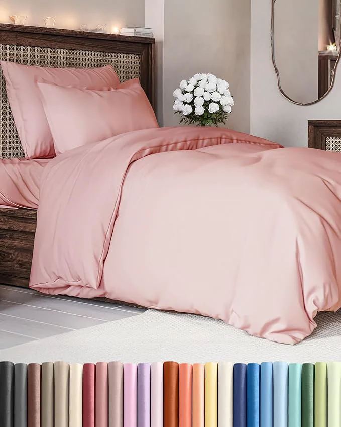 Durable Duvet Cover Twin Twin XL Size Set – Extra Soft Twin Twin XL Duvet Cover 68 quot x 90 quot with 1 Pillow Sham – Hotel Luxury Easy Care Fade with Zipper Closures amp Ties – Comfy amp Breathable Baby Pink Powerful