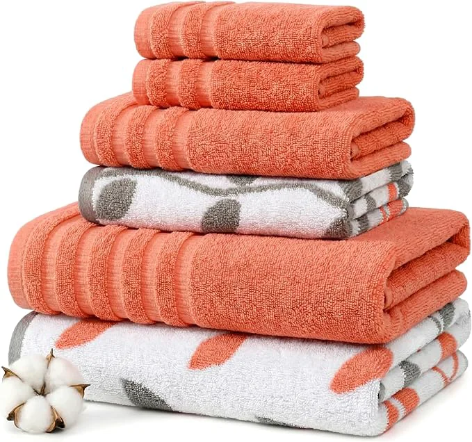 Responsible Modern Threads Natural Vine 6-Piece Cotton Towel Set – Yarn Dyed Jacquard First-Class