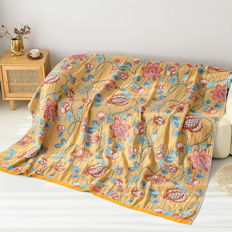 Green Ownkoti Artistic Floral Pure Cotto Blanket Smooth