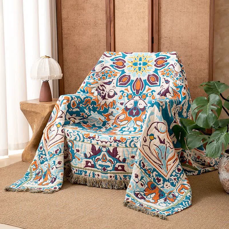 Modern Ownkoti Retro Blue Pure Cotton Blanket Dependable