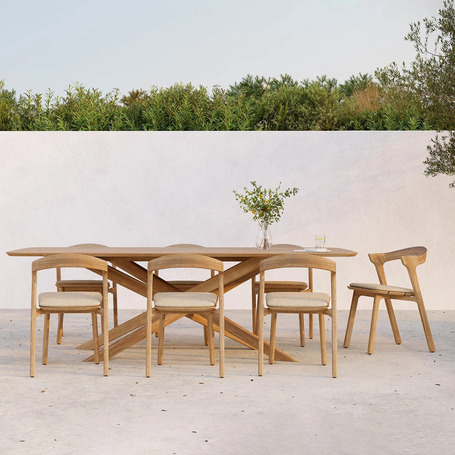 Convenient Bok Solid Teak Outdoor Dining Chair With Natural Fabric Cushion Safe