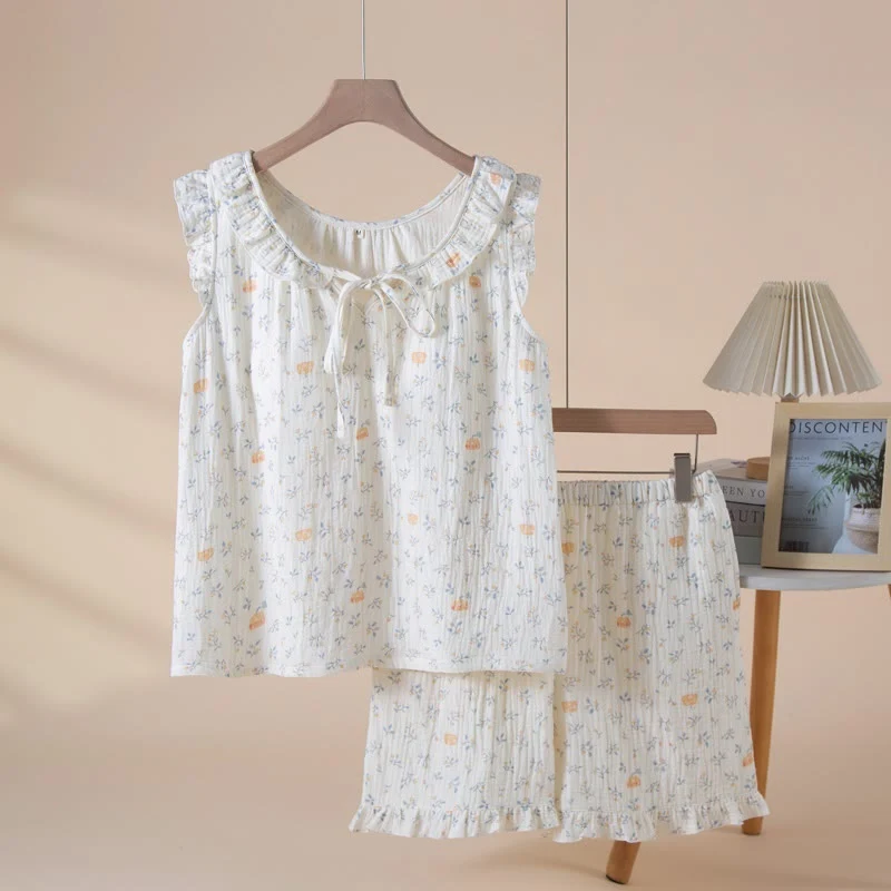 Sustainable Ownkoti Pumpkin amp Leaf Cotton Gauze Sleeveless Pajamas Classic