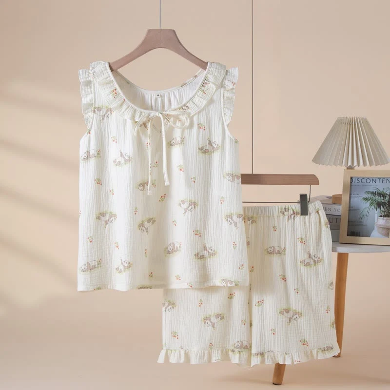 Exclusive Ownkoti Cartoon Panda Cotton Gauze Sleeveless Pajamas Fast