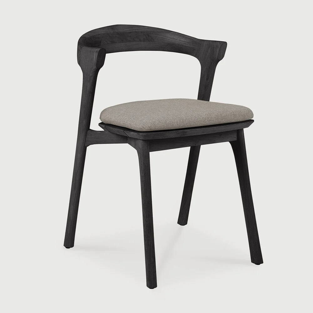 Natural Bok Solid Black Teak Outdoor Dining Chair With Mocha Fabric Smart