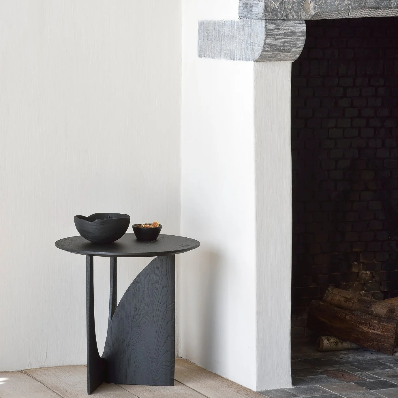 Traditional Geometric Side Table Black Oak Artisan