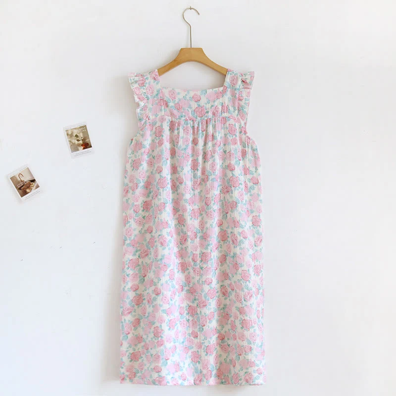 Elegant Ownkoti Romantic Pink Floral Cotton Cami Nightgown Recyclable
