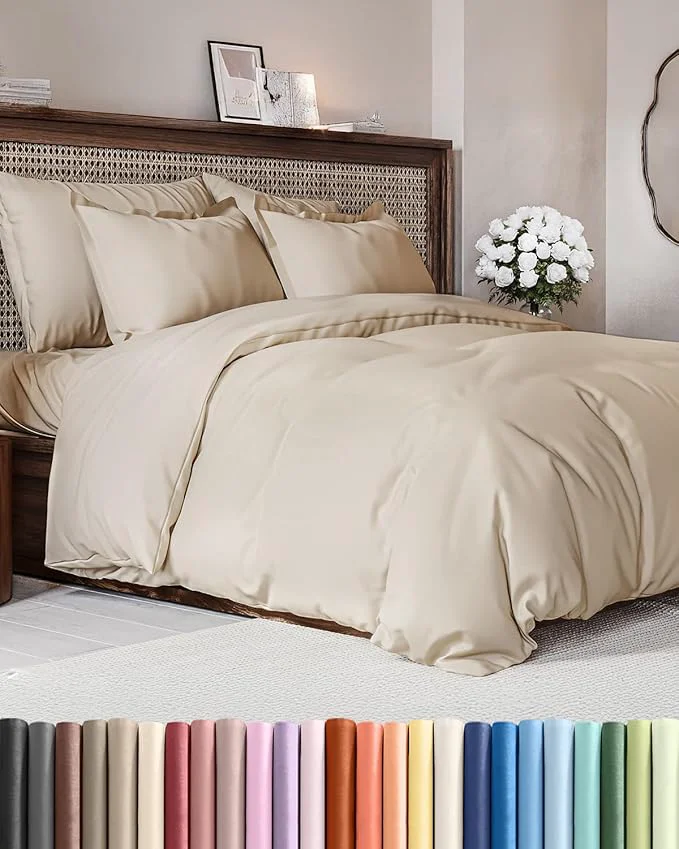 Exclusive Duvet Cover Queen Size Set – Extra Soft Queen Duvet Cover 90 quot x 90 quot with 2 Pillow Shams – Hotel Luxury Easy Care and Fade w Zipper Closures amp Ties – All Season Comfy Cozy amp Breathable Wheat Expertly Made
