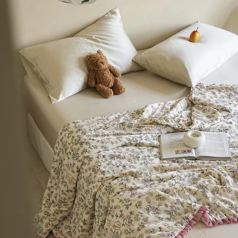 Trendy Ownkoti Rustic Floral amp Bunny Ruffled Summer Quilt Safe