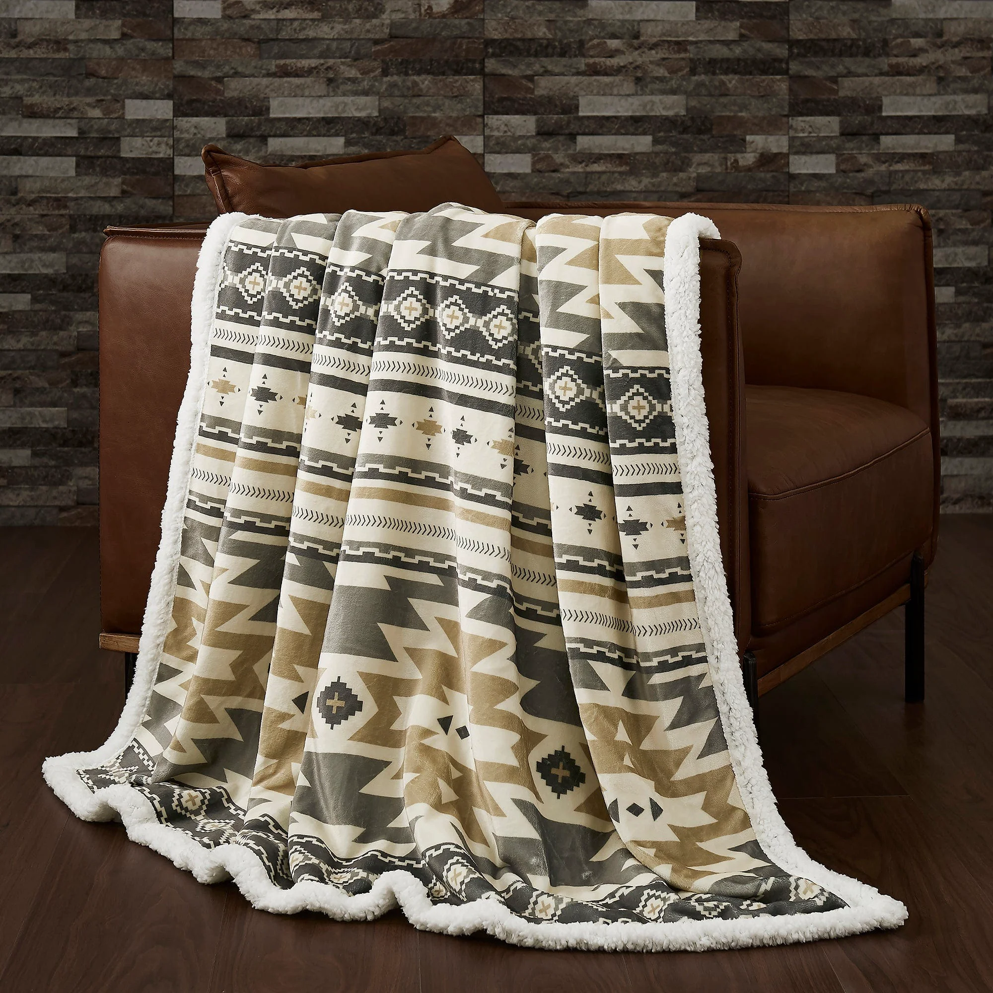 Fine Desert Sage Campfire Sherpa Throw Trusted