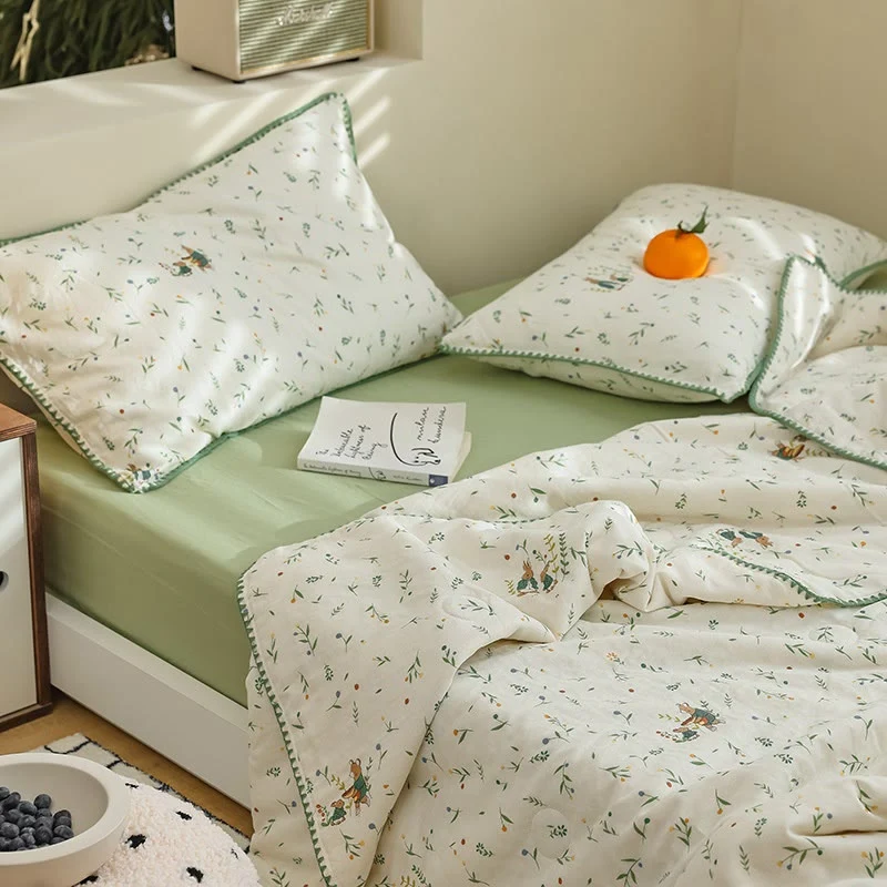 Durable Ownkoti Botanical Leaf amp Bunny Cotton Gauze Bedding Prestigious