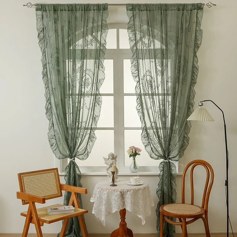 Modern Ownkoti Cottage Lace Sheer Curtain with Ruffle Trim Trusted