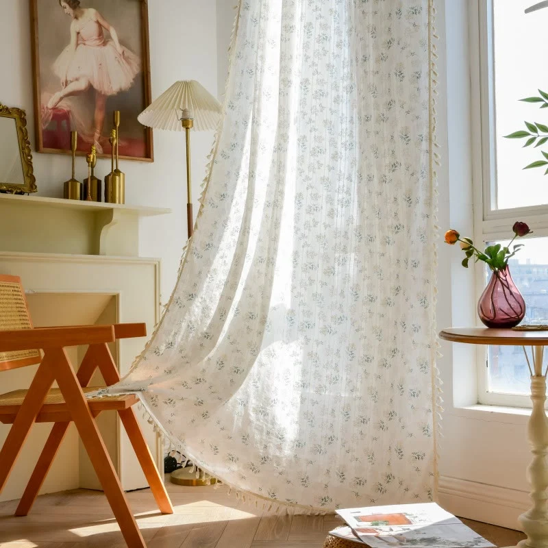Fast Ownkoti Refresh Floral Tassel Cotton Sheer Curtain Proven