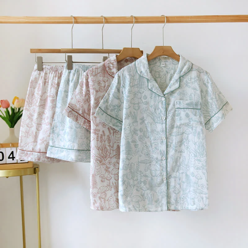 Functional Ownkoti Refresh Bunny Forest Cotton Gauze Pajamas Relaxed