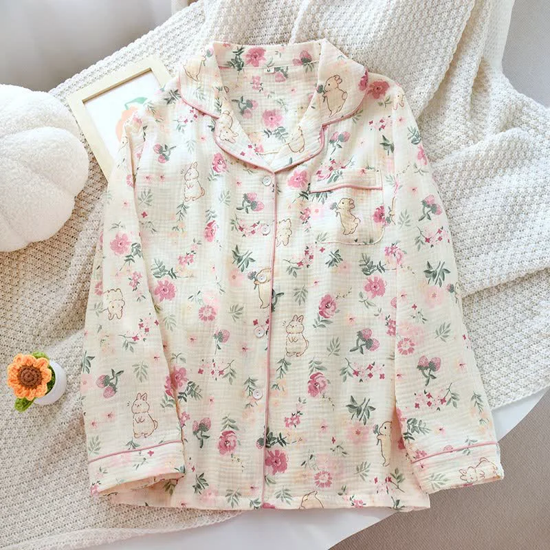 Proven Ownkoti Floral amp Bunny Cotton Gauze Pajama Top Eco-Friendly