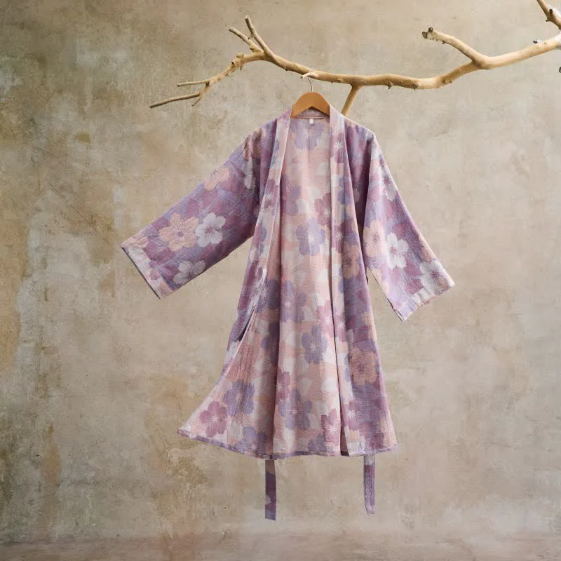 Natural Ownkoti Cherry blossom Cotton Gauze Kimono Robe Professional