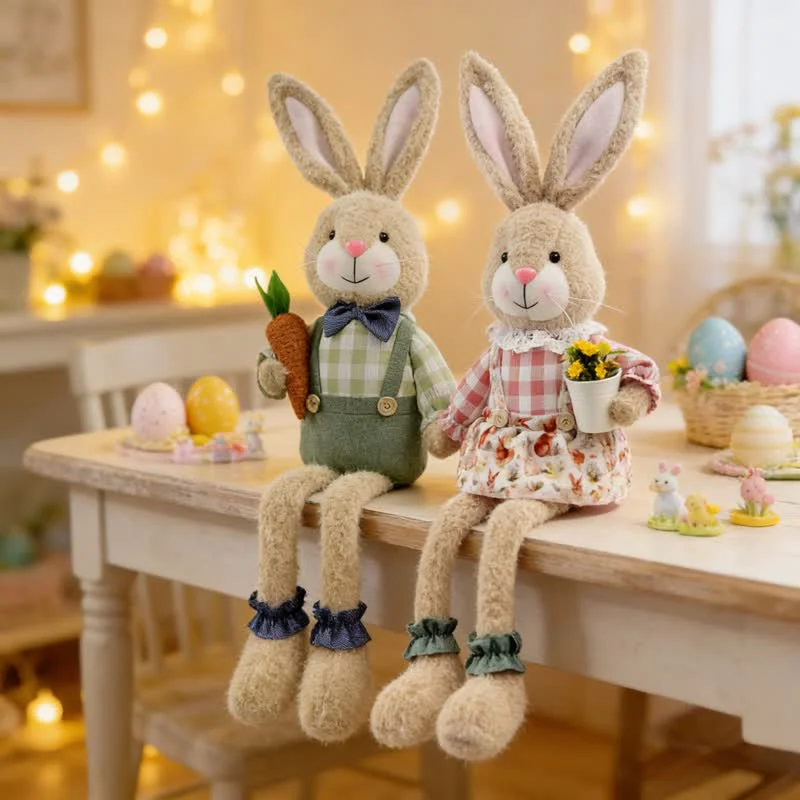Recyclable Ownkoti Country Style Sitting Bunny Plush Figurine Convenient