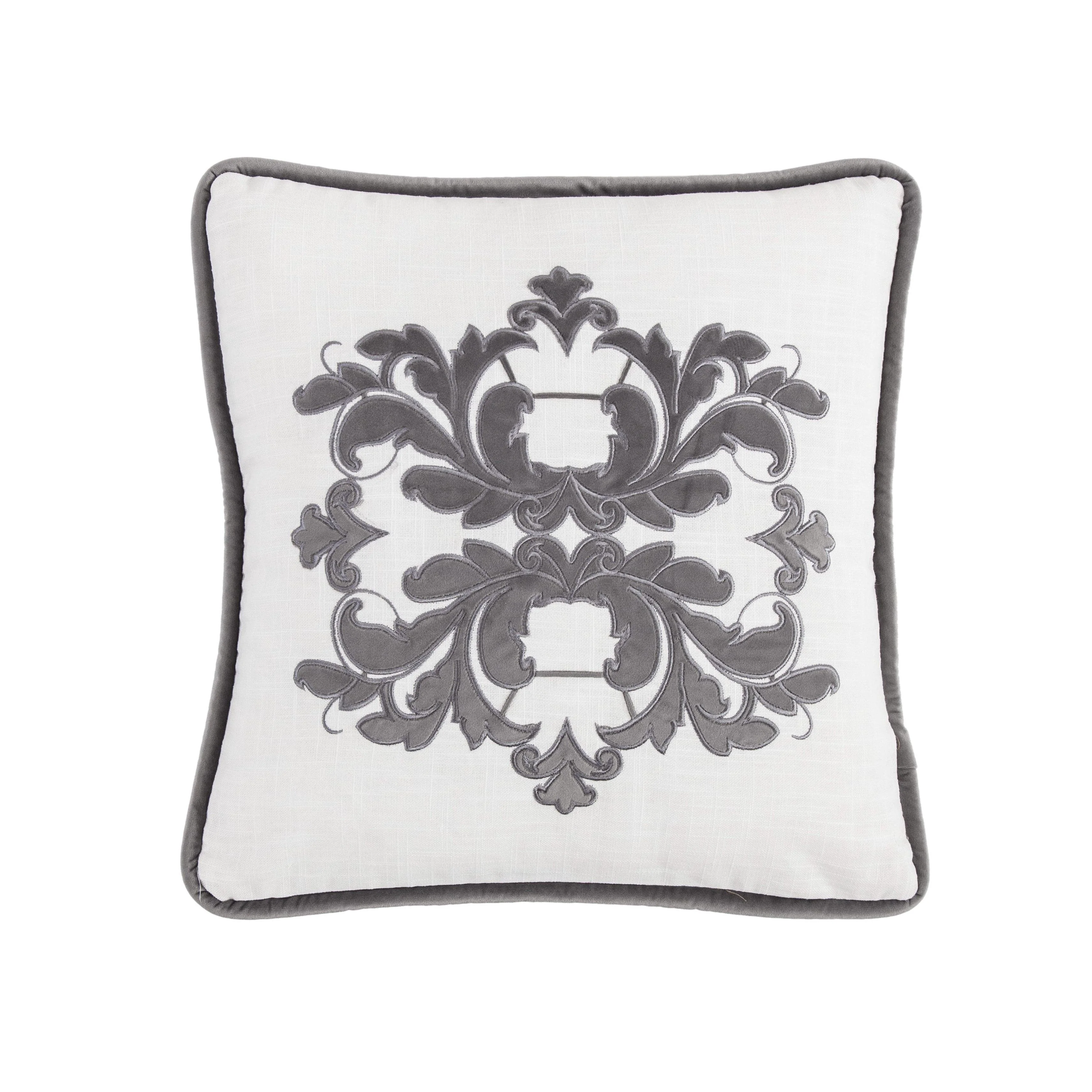 Minimalist Madison Velvet Embroidered White Square Pillow Superior