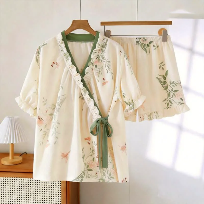 Original Ownkoti Rustic Butterfly amp Leaf Ruffle Sleeve Pajamas Comfortable
